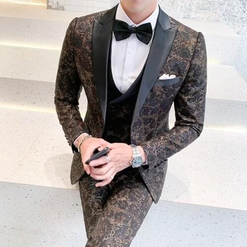 Double Splits Mens Floral Print Suits Elegant Wedding Dress Plus Size Costume Mariage Homme Luxury Three Piece Suits Men