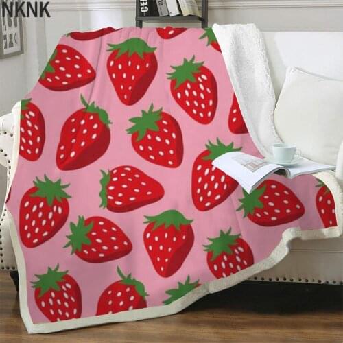 NKNK Brank Strawberry Blankets Harajuku 3D Print Red Bedspread For Bed Sherpa Blanket New High Quality Polyester Cozy