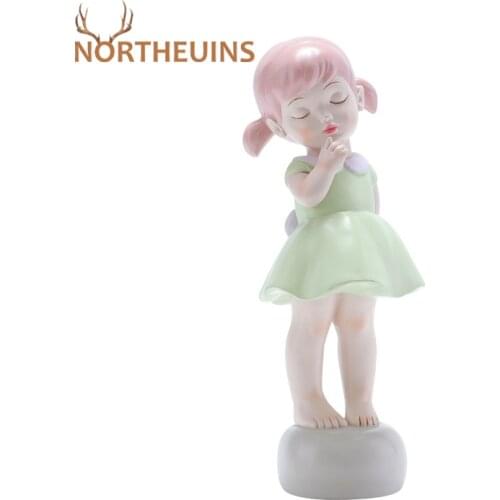NORTHEUINS Resin Girl Statues Character Figurines For Interior Gift For The New Year Room Decor Desk Accessorie Birthday Present