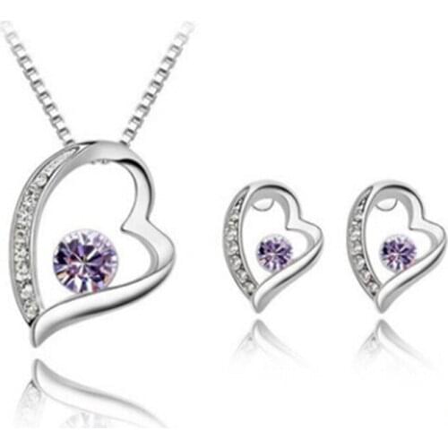 New Hot Quality Wedding Romantic for Women Love Heart Hollow Pendants Necklaces sets For Women Lady Wedding