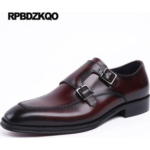 Formal Brown Square Toe Men Dress Shoes With Buckled Black Tassel Oxfords Brush Double Monk Strap Pointed Wedding Brogue Wingtip