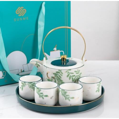 Office Nordic Tea Set Modern Afternoon Tea Cup Kung Fu Tea Set Porcelain Teapots Jogo De Xicaras Teaware With Tray EF60CJ