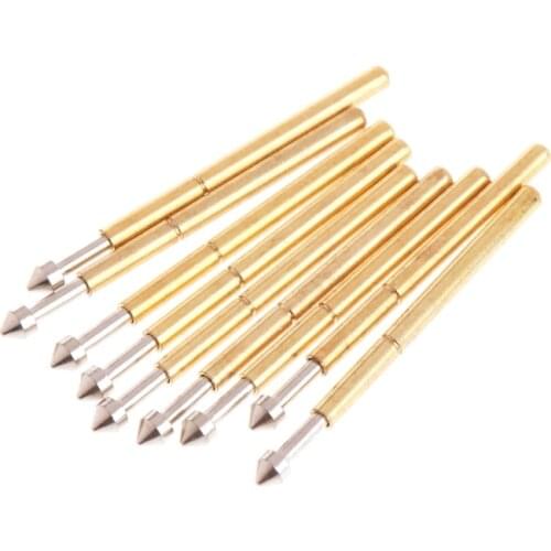 OOTDTY 100pcs Gold Plated Spring Test Probe Pogo Pin 1.3mm Conical Head 1.0mm Thimble For Power Tool P75-E2