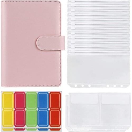 14 Binder Bags A6 with Leather Binder Cover, 6 Rings Budget Binder with Cash Envelope, Money Saving Binder