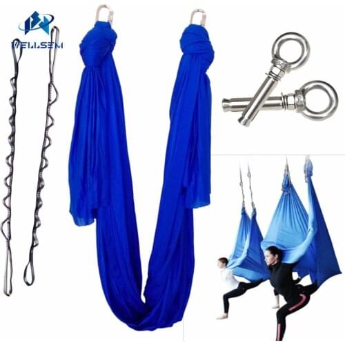 1set Deluxe Aerial Anti-gravity Yoga Hammock Flying Swing Yoga bed +1 pair carabiner +1 pair daisy chain+1pair ring mount