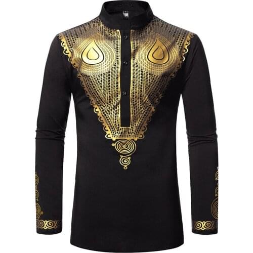 African Dashiki Print Shirt Men Hipster Hip Hop Streetwear African Clothes Men Slim Fit Long Sleeve Shirts Male African Clothing