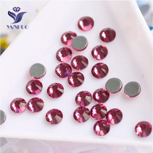 YANRUO 2028HF All Sizes Rose Flatback Glass Beads Strass Stones Crystal Hotfix Glue Rhinestones On Clothing
