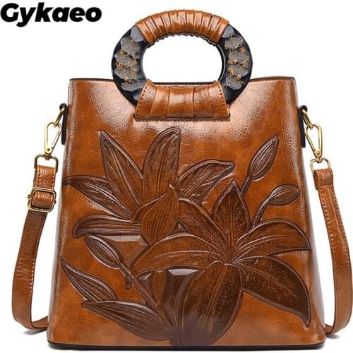 National Style Floral Tote Bags Handbags Women Famous Brands PU Leather Shopping Fashion Handbag Woman Shoulder Bag Sac A Main