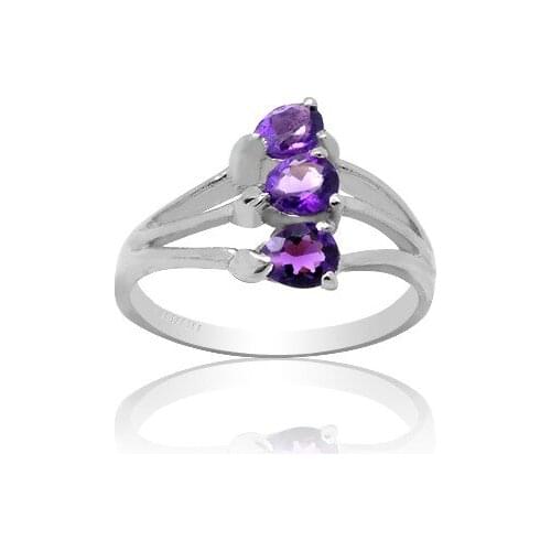 CoLife Jewelry Three Gemstones Ring for Daily Wear 3mm*5mm Natural Amethyst Silver Ring 925 Silver Amethyst Ring