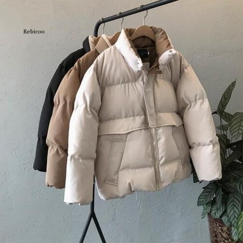 Women Cotton-Padded Female Korean Version of Loose Bread Clothing Collar Padded Warm Parkas Puffer Jacket Female