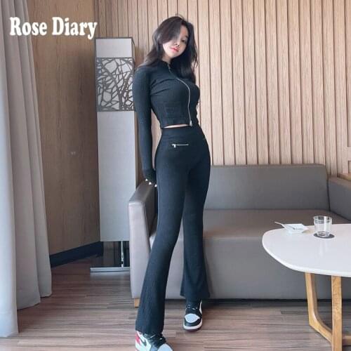RoseDiary Sweater Set Women Tracksuit Spring Autumn Knitted Suits 2 Piece Set Warm Turtleneck Sweater Pullovers Wide Legs Pants