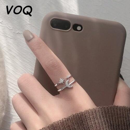 VOQ 925 Sterling Silver Sweet Double Layer Star Moon Opening Ring for Women Finger Ring Wedding Jewelry Wholesale