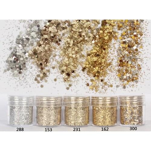 1 Box 10ml Nail Art Glitter Champagne silver golden Mixed superfine glitter +1mm small sequins ultra-thin gradient color