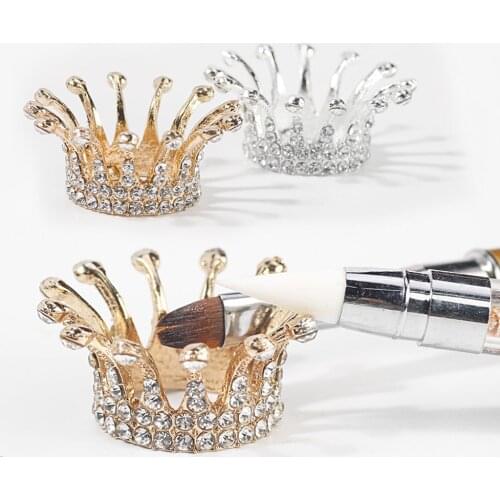 1pcs Metal Crown Design Nail Art Brush Pen Holder Rhinestone Plastic Gold Silver Acrylic Manicure Nail Tools Showing Shelf Tr#69