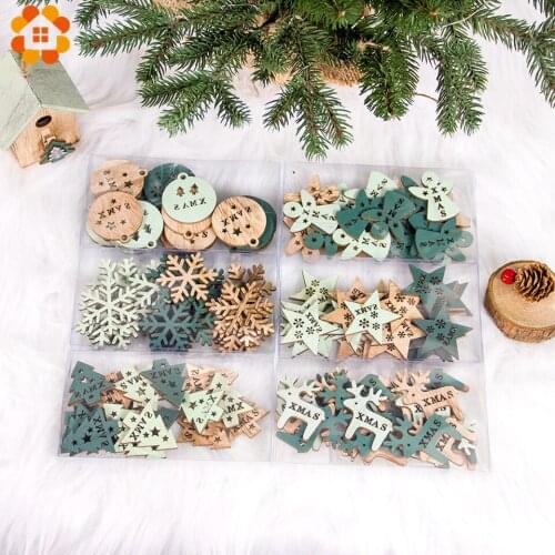 24PCS/Box Mini Creative Christmas Wooden Chip Pendants Ornaments Hanging Gifts Christmas Tree Ornaments Wood Craft Decorations