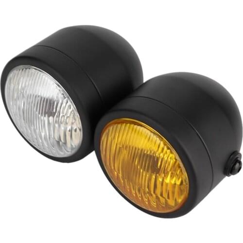 35W Motorcycle Retro Modified Headlight Metal Shell Front Fork Double Headlamp Fits for most of 12V motorcycle