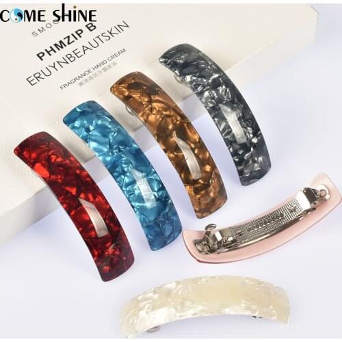 Come Shine 6 Pieces Set Retro Large Hair Barrettes Rectangular French Automatic Acrylic Hair Clips for Women Thick Medium Hair