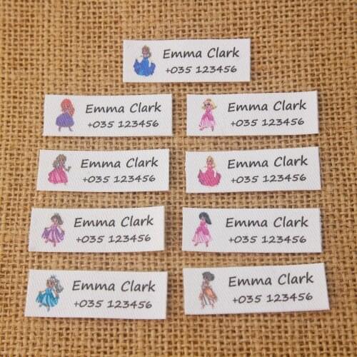 98 custom labels, custom clothing labels, name labels, ironing labels, Girl, princess (TB298)