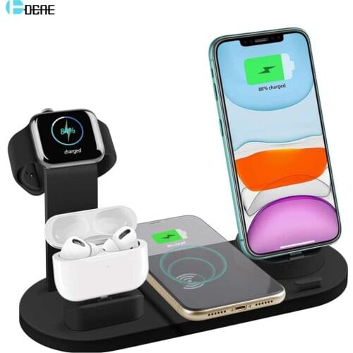 DCAE 4 in 1 10W Qi Wireless Charger Dock Station For iPhone Airpods Pro Type C USB Stand Fast Charging For Apple Watch 6 5 4 3 2