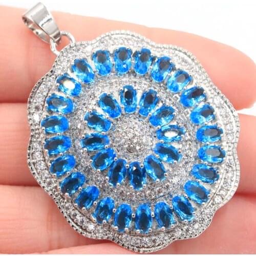 34x30mm Amazing Silver Pendant For Women Created Tanzanite Pink Morganite White CZ Gift Anniversary