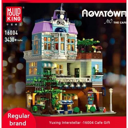 MOULD KING MOC 16004 Cafe Model Building Blocks Street View With Led Lights Assembly Bricks Children Diy Toys Christmas Gifts