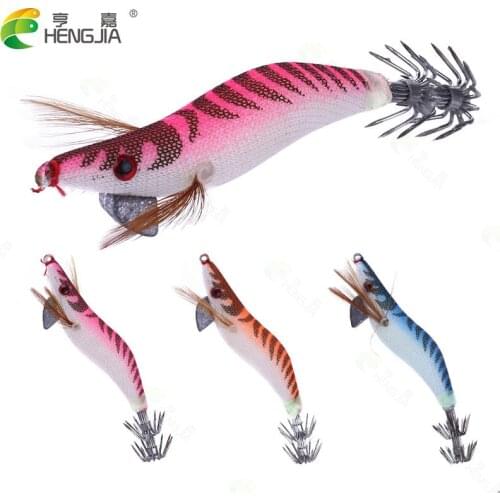 HENGJIA Luminous Wood Shrimp 8CM 7g Explosive Hook Road Sub-bait Sea Fishing Wood Lure Squid Hook Plastic Artificial Baits 1Pcs