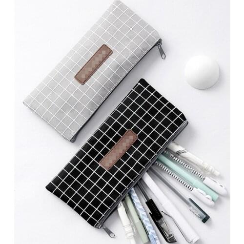 Kawaii Simple Grid Dot Canvas Pencil Bag Stationery Storage Organizer Pencil Case School Supply Pencil Pouch