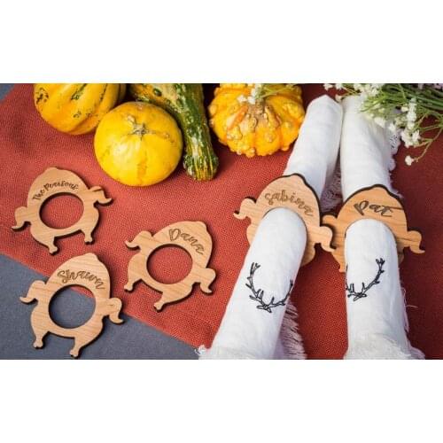 Turkey Napkin Ring - Engraved Wood Personalized Table Decor, Thanksgiving Farmhouse Chic w/ Free Shipping