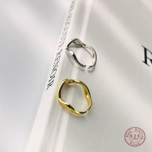 925 Sterling Silver Simple Wave Irregular Opening Adjustable Ring Women Friendship Gift Girlfriends Student Jewelry Accessories
