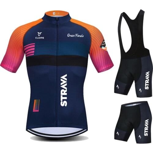 STRAVA 2021 Summer Cycling Jersey Men Set Bib Shorts Set Mountain Bike Bicycle Suit Anti-UV Bicycle Team Racing Uniform Clothes