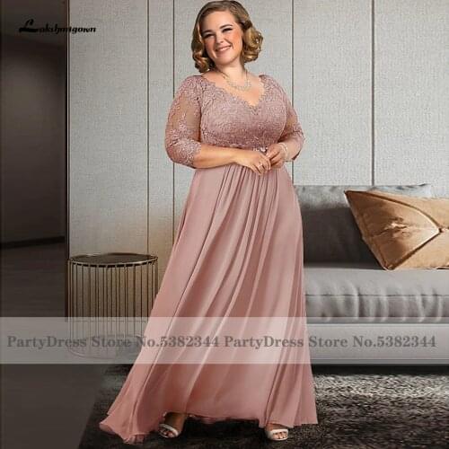 Lakshmigown Plus Size Mother of the Bridal Groom Dress Weddings 2021 Vestidos Chiffon Long Dinner Party Dress with 3/4 Sleeves
