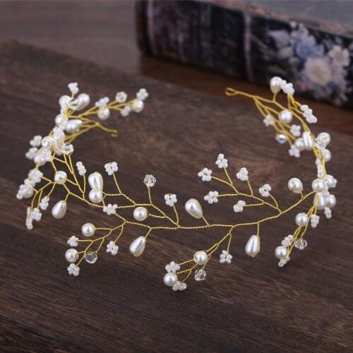 Le Liin Pearls Crystals Bridal Wedding Headband Headpiece Hair Vine Hairpiece Bride Wreath Tiara