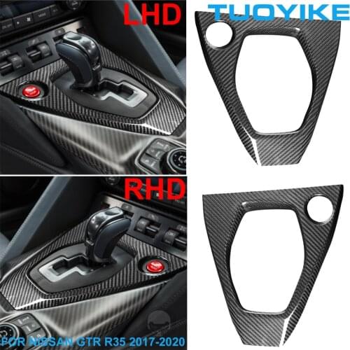 LHD RHD Car Real Dry Carbon Fiber Central Gear Shift Panel Cover Trim Decal Decorative Sticker For Nissan GTR GT-R R35 2017-2021