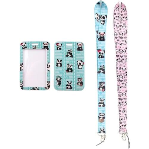 MD454 DMLSKY Cartoon panda Animals Lanyard Keychain key Badge ID Mobile Phone Rope Cute Gifts Lanyard With Card Holder
