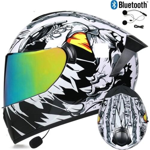 Dot Bluetooth Motorcycle Helmet Mens Winter Double Lens Sports Car Full Cover Helmet Personality Racing Four Seasons LVS