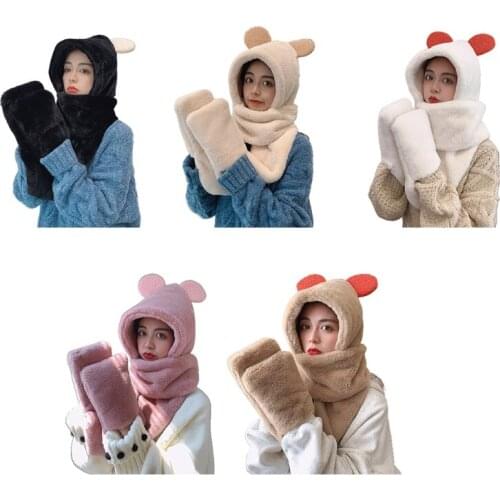 Cartoon Sweet Cute Bear Ear Plush Hat Scarf Mittens Ear Protection Birthday Gift G5AE