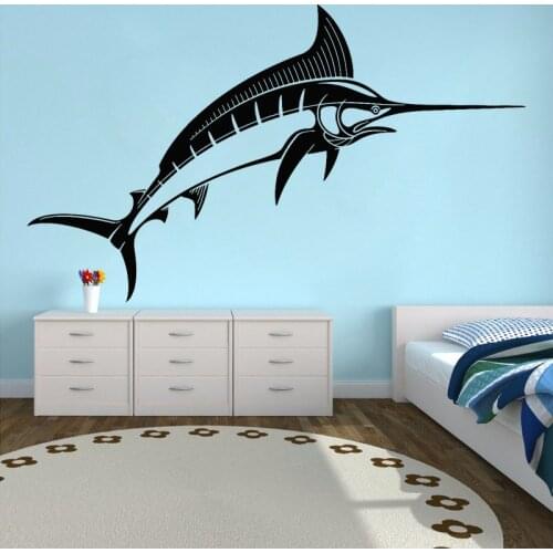 Mural Swordfish Wall Sticker Fishing Club Store Vinyl Decal Angler Creative Home Decoration Sea Fish Poster O220