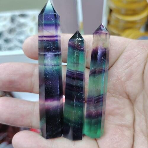 1pcs 6-7.3cm Natural violet fluorite engraving quartz crystal spiritual chakras Colorful fluorite pillar crystal obelisk wand