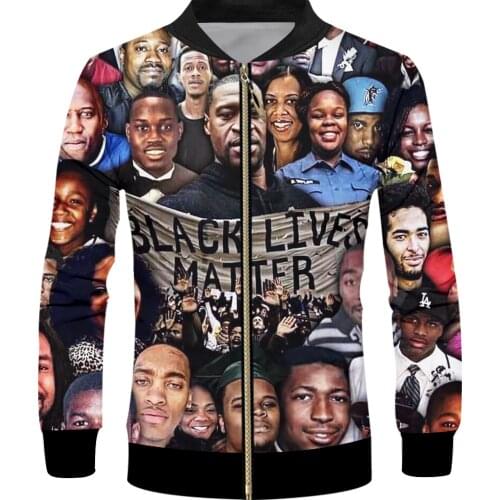 OGKB American SIZE Black Lives Matter Collage Sublimation 3D Print Mens Casual Zipper Up Jacket Plus Size 4XL 5XL 6XL Wholesale