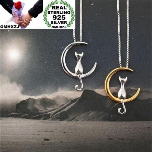 OMHXZJ Wholesale European Fashion Woman Girl Party Wedding Gift Silver Gold Cat 925 Sterling Silver Necklace Pendant Charm CA119