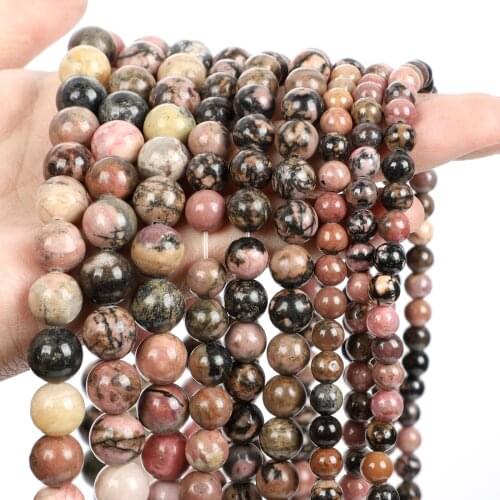 Wholesale Natural Stone Beads Black Line Rhodochrosite Stone Round Loose Bead For DIY Bracelet Jewelry Making 4/6/8/10/12MM