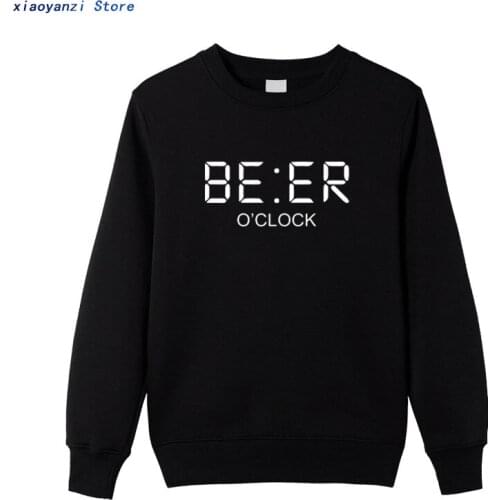 Beer sweatshirts Clock Drink Creative Design Personality sportswear men hoodies High Quality O-Neck pullovers Cotton sweatshirt