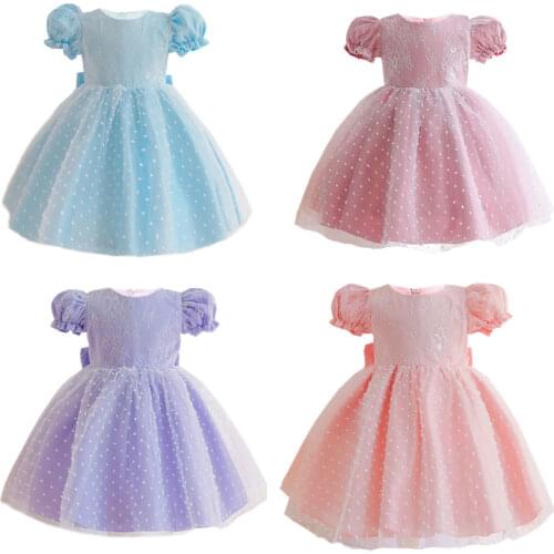 Citgeett Summer Kids Girls Princess Dress Lace O-Neck Sleeve Back Zipper Big Bowknot Dresses Clothes 0-4Years