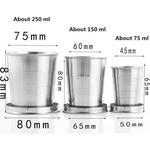 Portable Outdoor Travel Folding Cup Demountable Collapsible Cup 75ml 150ml 250ml Stainless Steel Camping Folding Cup