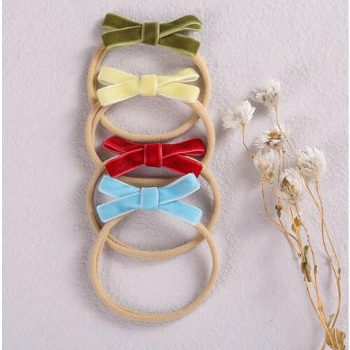 Vintage Small Velvet Bow Nylon Headbands For Girls Soft Baby Headband Elastic Hairbands For Children Kids Hair Accessories