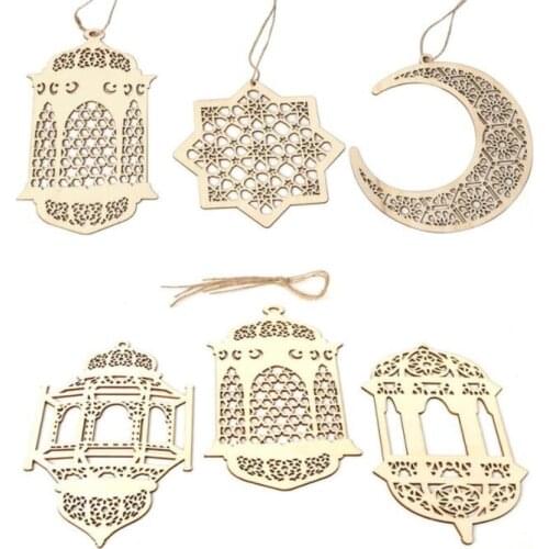 Ramadan Wooden Decor Eid Mubarak Muslim Ramadan Moon Star Plate Hollow Pendant Islamic Festival Event Party Favor