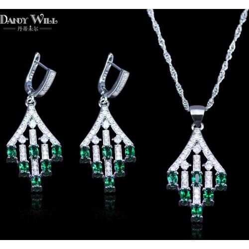 Russian Popular Style Jewelry Set Silver Color Green Zircon Earrings Necklace Pendant For Women Wedding Jewelry Set