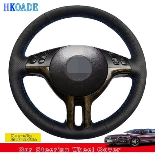 DIY Black Steering Wheel Cover Soft Artificial Leather Hand-stitched Car Steering Wheel Cover For BMW E39 E46 325i E53 X5