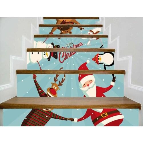 SLT005 Christmas snow man 3D Simulation Stair Sticker Waterproof Fashion Creative Step Decoration 6pcs*100cm*18.5cm