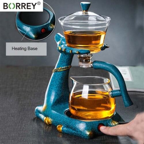 BORREY Creative Deer Glass Teapot Heat-resistant Glass Teapot Infuser Tea Turkish Drip Pot 220V Heating Base For Tea Coffee Make